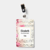 Musical Notes and Roses Vintage Design Ausweis (Vorderseite mit Clip)