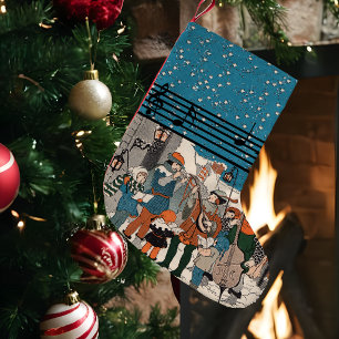 Musical Notes Christmas Carolers Stars Village Kleiner Weihnachtsstrumpf