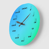 Musical Notes Clock on Blue and green Große Wanduhr (Winkel)