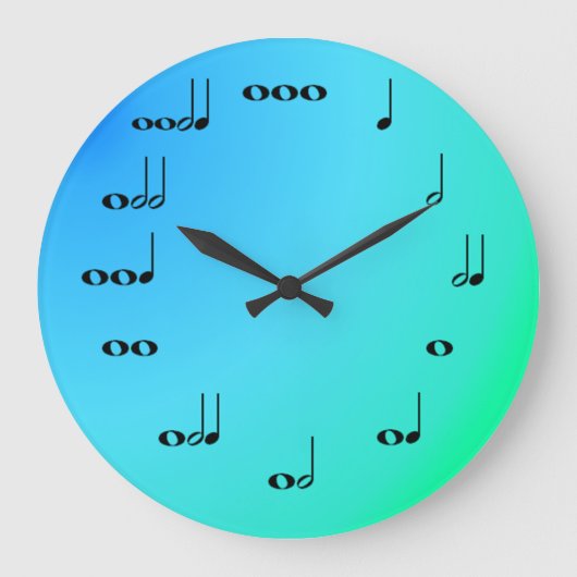 Musical Notes Clock on Blue and green Große Wanduhr (Vorderseite)