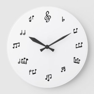 Musical Notes Clock on White background Große Wanduhr