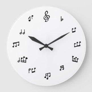 Musical Notes Clock on White background Große Wanduhr