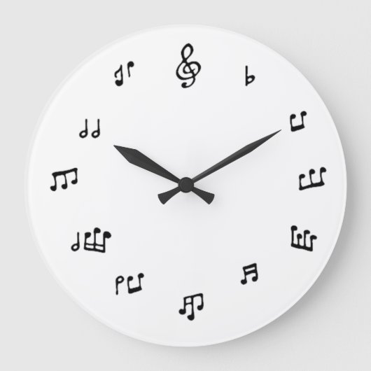Musical Notes Clock on White background Große Wanduhr (Vorderseite)