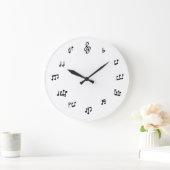 Musical Notes Clock on White background Große Wanduhr (Zuhause)