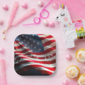 Musical Notes Floating On an American Flag Pappteller (Party)