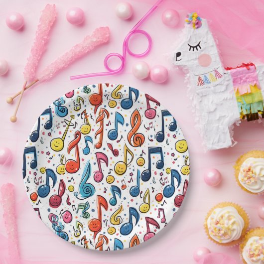 Musical Notes Kawaii Art Design Pappteller (Party)
