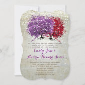 Musical Notes Lila Red Heart Leaf Tree Wedding Einladung (Vorderseite)