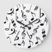 Musical Notes Music Clock: Schwarz und Weiß Große Wanduhr (Vorderseite)