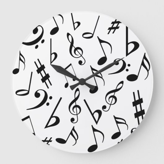 Musical Notes Music Clock: Schwarz und Weiß Große Wanduhr (Vorderseite)