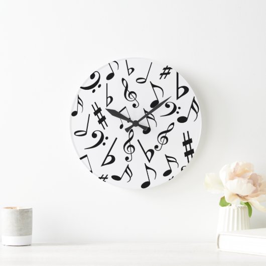 Musical Notes Music Clock: Schwarz und Weiß Große Wanduhr (Zuhause)