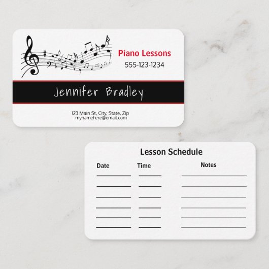 Musical Notes, Piano Teacher Business Cards Visitenkarte (Vorne/Hinten)