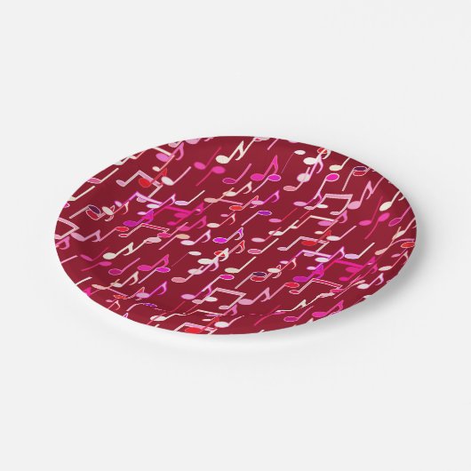 Musical Notes print - burgundy, multi Pappteller (Schrägansicht)