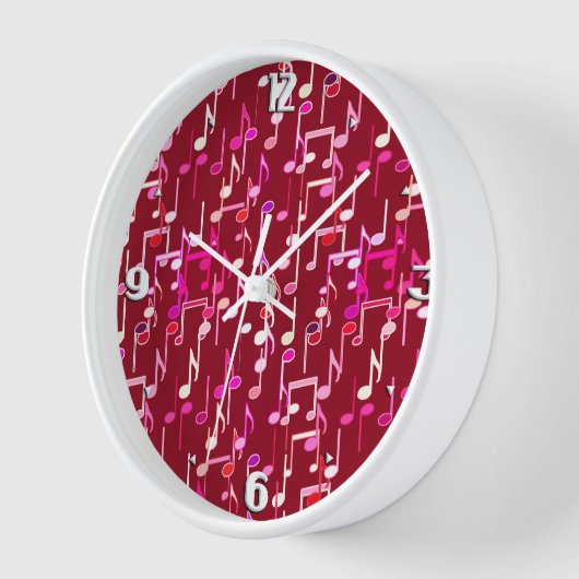 Musical Notes print - burgundy, multi Wanduhr (Winkel)