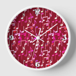 Musical Notes print - burgundy, multi Wanduhr