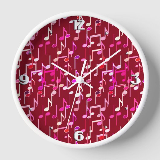Musical Notes print - burgundy, multi Wanduhr (Vorderseite)