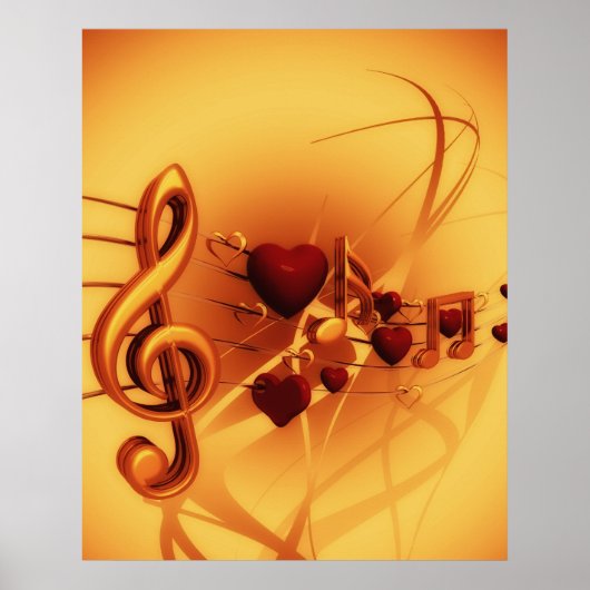 Musical Notes Treble Clef Hört Gold & Red Poster (Vorne)