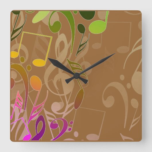 Musical Notes Wall Clock Quadratische Wanduhr (Vorderseite)