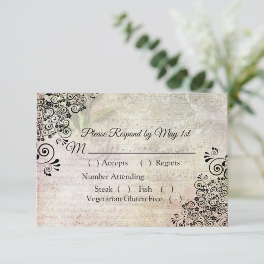 Musical Notes Wedding RSVP card (Stehend Vorderseite)