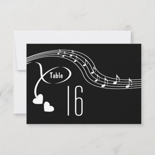 Musical Notes Wedding Tischnummer Card (Vorderseite)