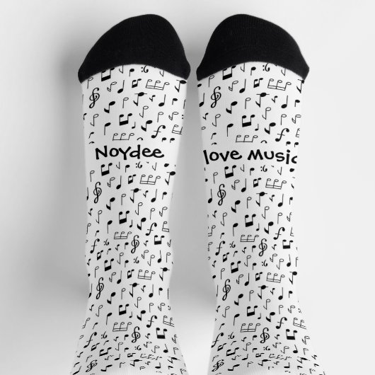Musical notes, your text in black and white socken (Oben)