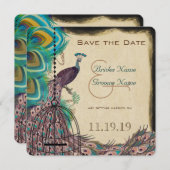 Musical Peacock Bird Cage Eggplant Save the Date (Vorne/Hinten)