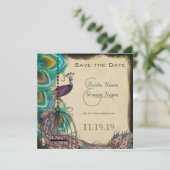 Musical Peacock Bird Cage Eggplant Save the Date (Stehend Vorderseite)