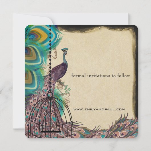 Musical Peacock Bird Cage Eggplant Save the Date (Rückseite)