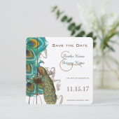Musical Peacock Bird Cage Feather Save the Date (Stehend Vorderseite)