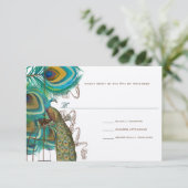 Musical Peacock Bird Cage Feather Wedding RSVP Karte (Stehend Vorderseite)