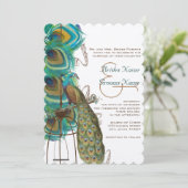 Musical Peacock Bird Cage Feather Wedidng Einladun Einladung (Stehend Vorderseite)