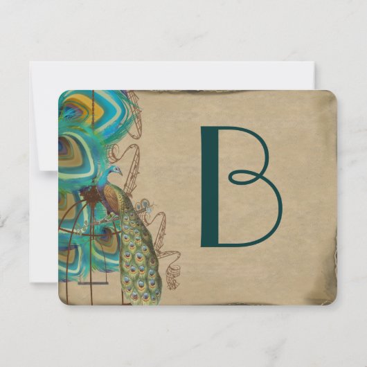 Musical Peacock Bird Cage Feather Wedidng UAWG RSVP Karte (Rückseite)