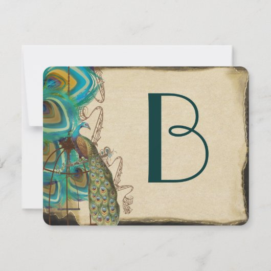 Musical Peacock Bird Cage Feather Wedidng UAWG RSVP Karte (Rückseite)