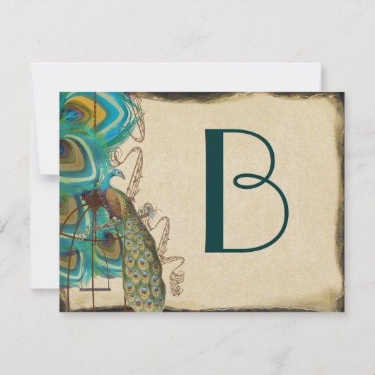 Musical Peacock Bird Cage Feather Wedidng UAWG RSVP Karte (Rückseite)