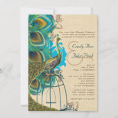 Musical Peacock Bird Cage Feather Wedidnit lädt ei Einladung (Vorderseite)