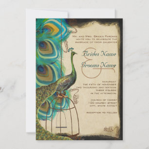 Musical Peacock Bird Cage Feather Wedites Einladung