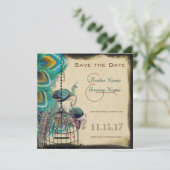 Musical Peacock Bird Cage Love Birds Save the Date (Stehend Vorderseite)