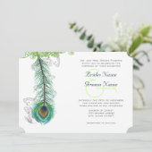 Musical Peacock Feather Dark Wedidning Einladung (Stehend Vorderseite)