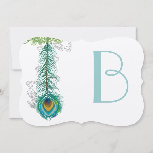 Musical Peacock Feather Wedidning Einladung (Rückseite)