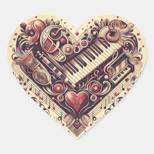 Musical Piano Heart Herz-Aufkleber (Vorderseite)
