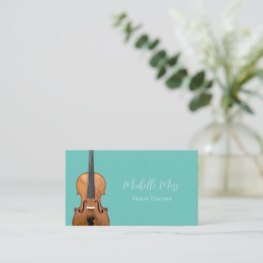 Musical QR Code Violin Lehrer Aquamarin Green Visitenkarte (Stehend Vorderseite)