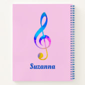 Musical Rainbow Swirl Treble Clef und Name Rosa Notizblock (Rückseite)