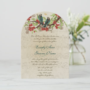 Musical Red Floral Boho Vintage Vögel Hochzeit Einladung
