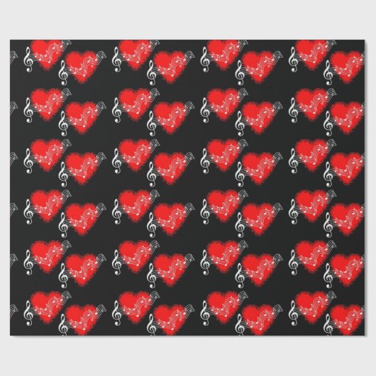 Musical Red Hearts Geschenkpapier (Flach)