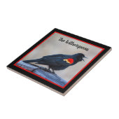 Musical Redwing Blackbird in einem Sumpf Fliese (Seite)