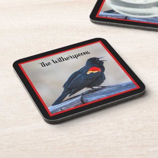 Musical Redwing Blackbird in einem Sumpf Getränkeuntersetzer (Linke Seite)