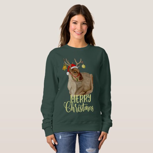 Musical Reindeer Rudolph Frohe Weihnachten lustig Sweatshirt (Vorne ganz)