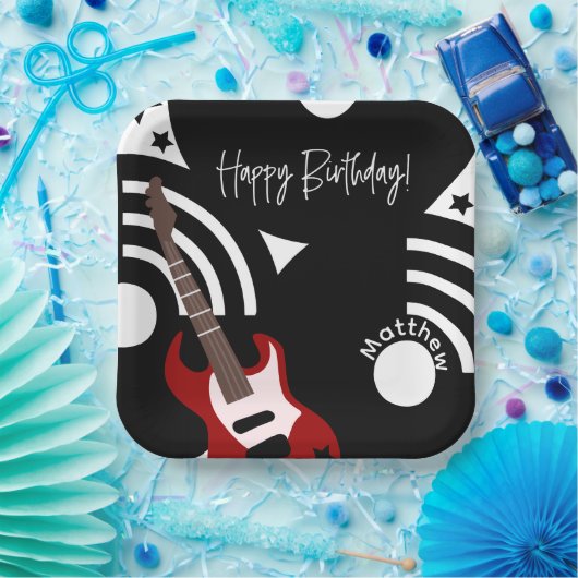 Musical Rock Star Electric Guitar Birthday Pappteller (Party)