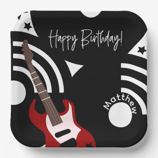 Musical Rock Star Electric Guitar Birthday Pappteller (Vorderseite)