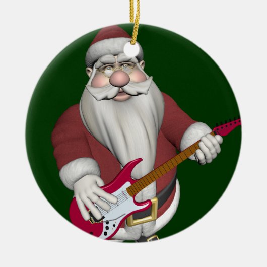 Musical Santa Playing Red Electric Gitarre Keramik Ornament (Vorne)