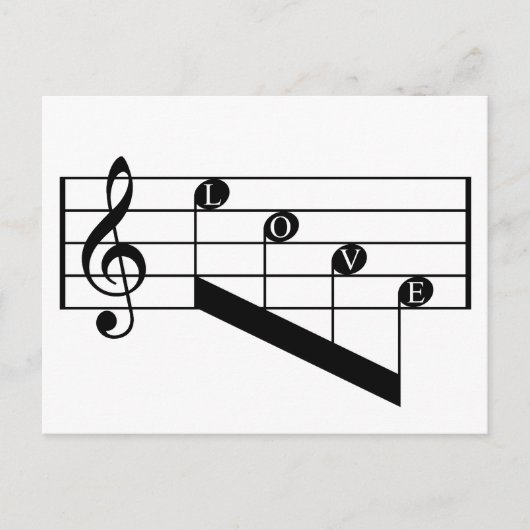 Musical Staff Treble Clef Liebe Notes Black Design Postkarte (Vorderseite)